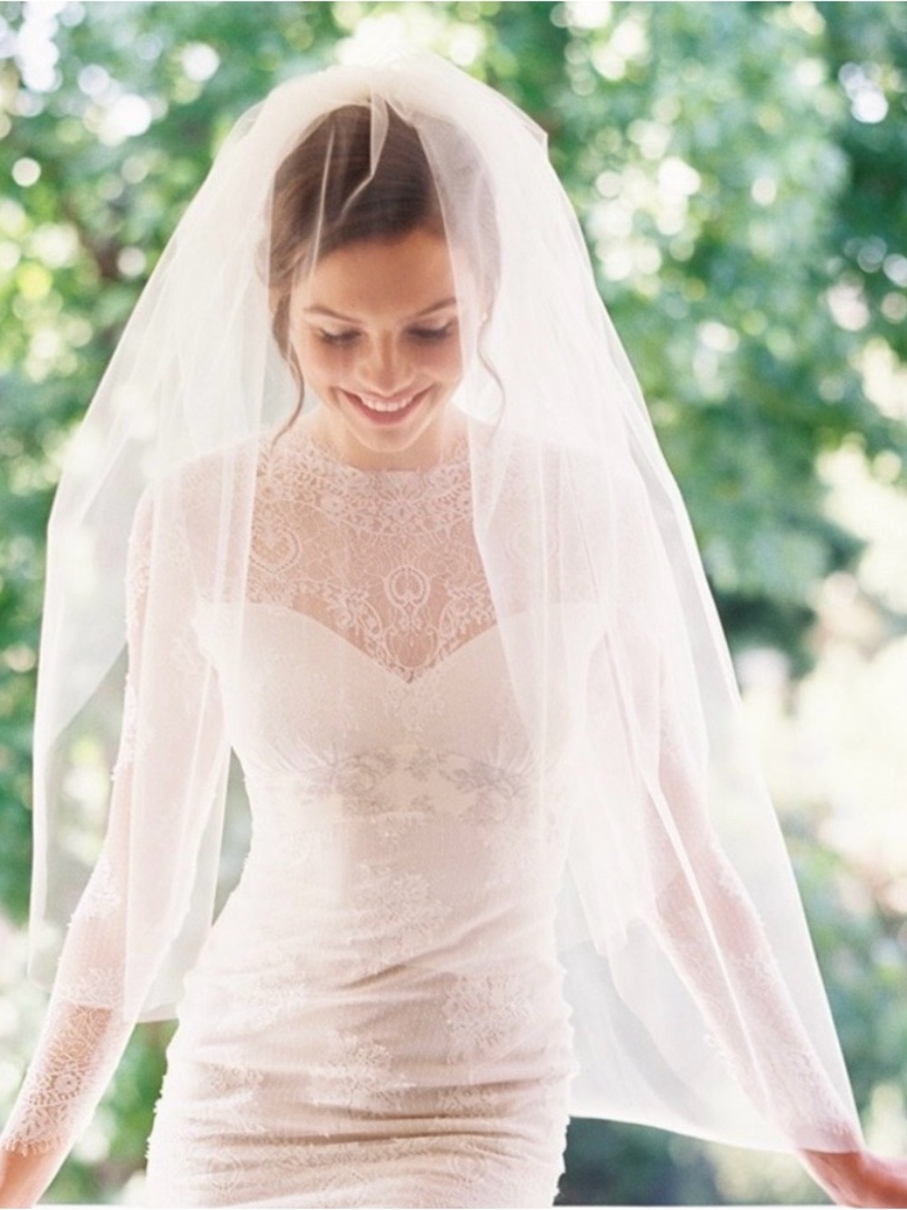 Designer Ivory Fingertip Wedding Veil with Blusher